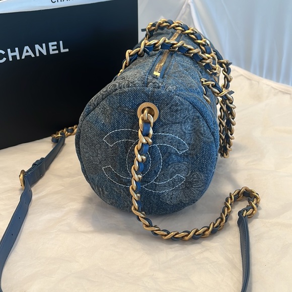 Chanel Denim Printed Destination Chenonceau Bowling Bag - Picture 6 of 15
